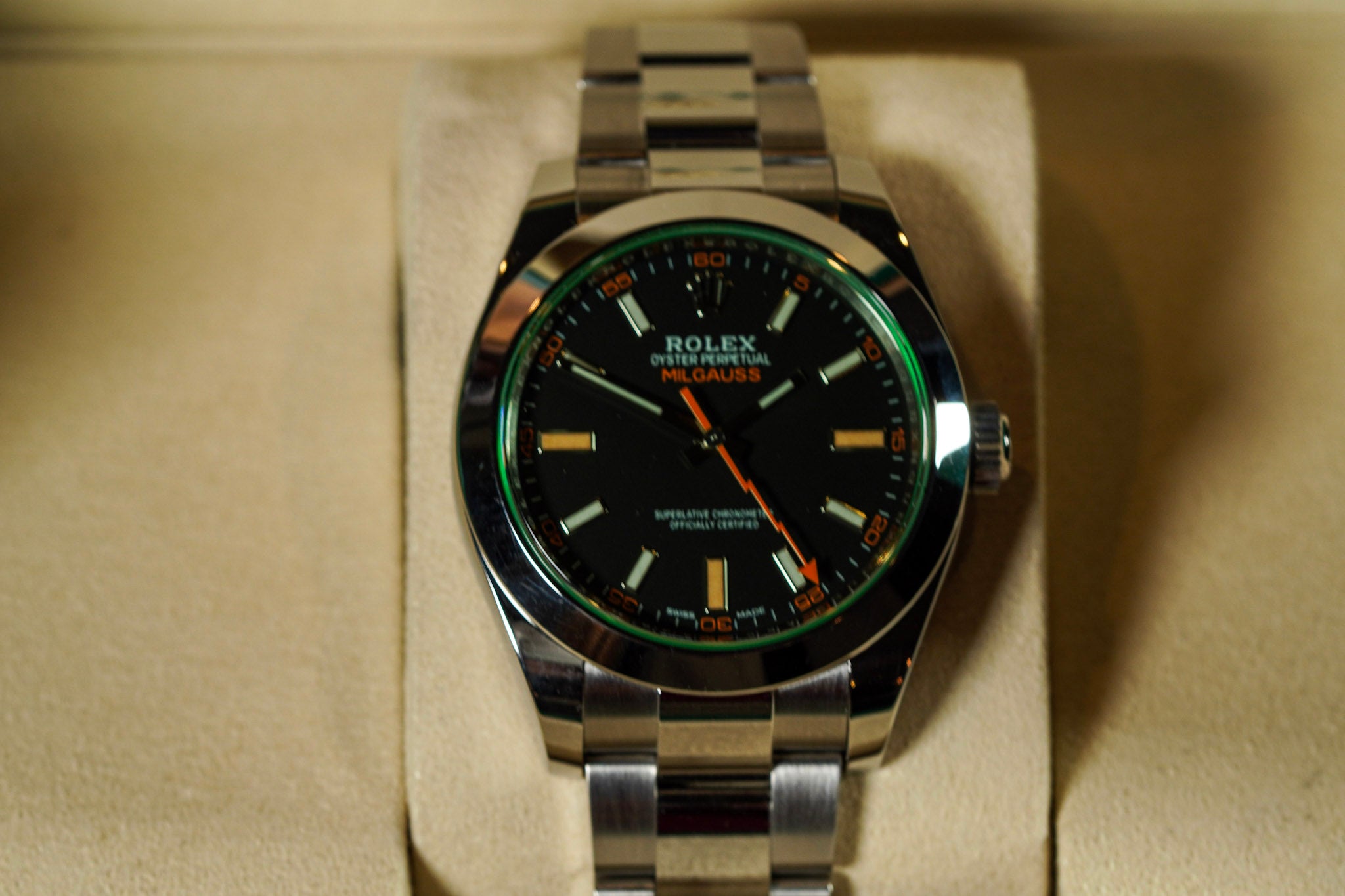 Rolex Milgauss 116400GV 2021 Black Dial Green Crystal Box & Card