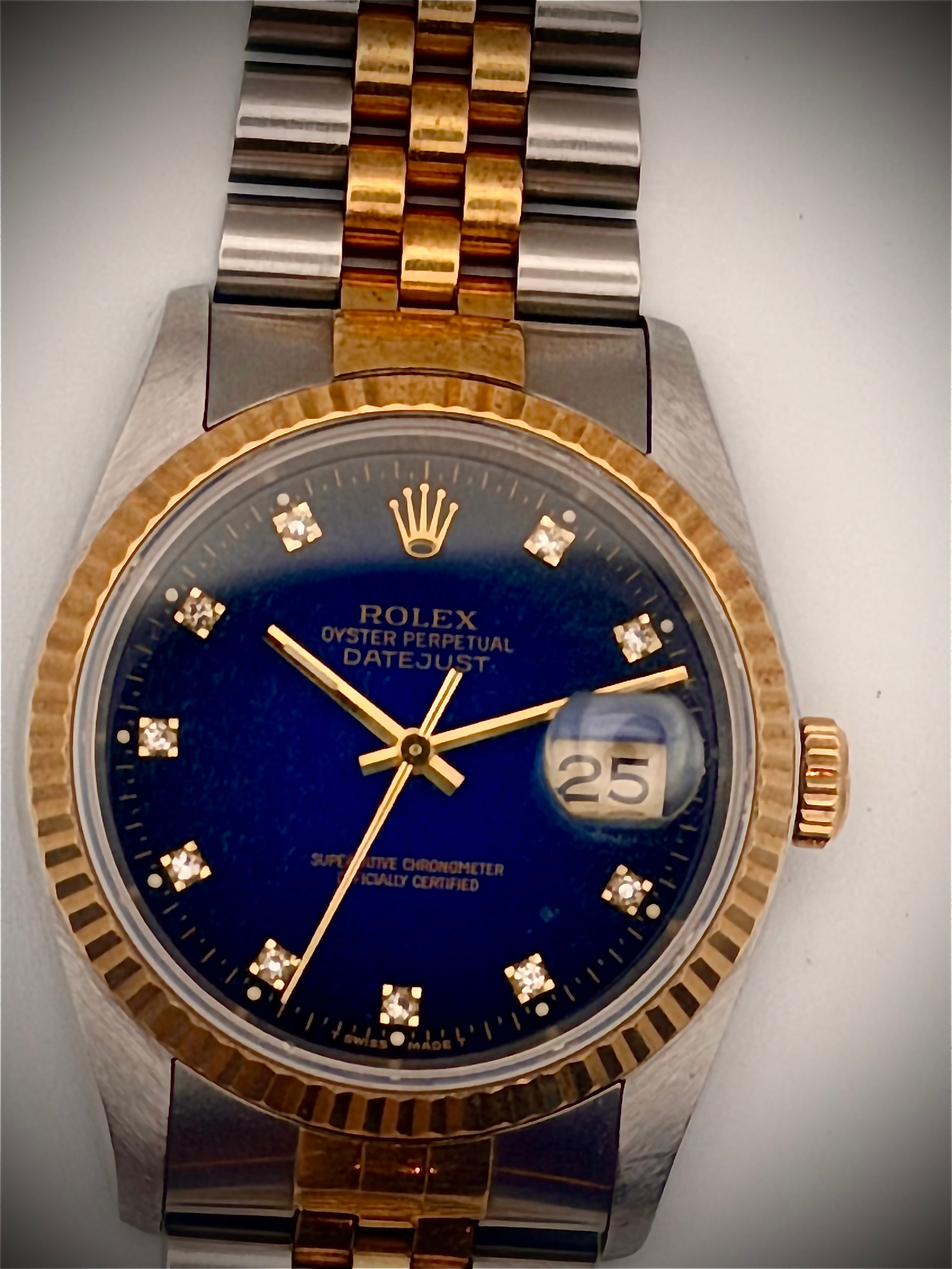 Rolex DateJust BLUE DIAMON Dial on JUBILEE 16233 Complete