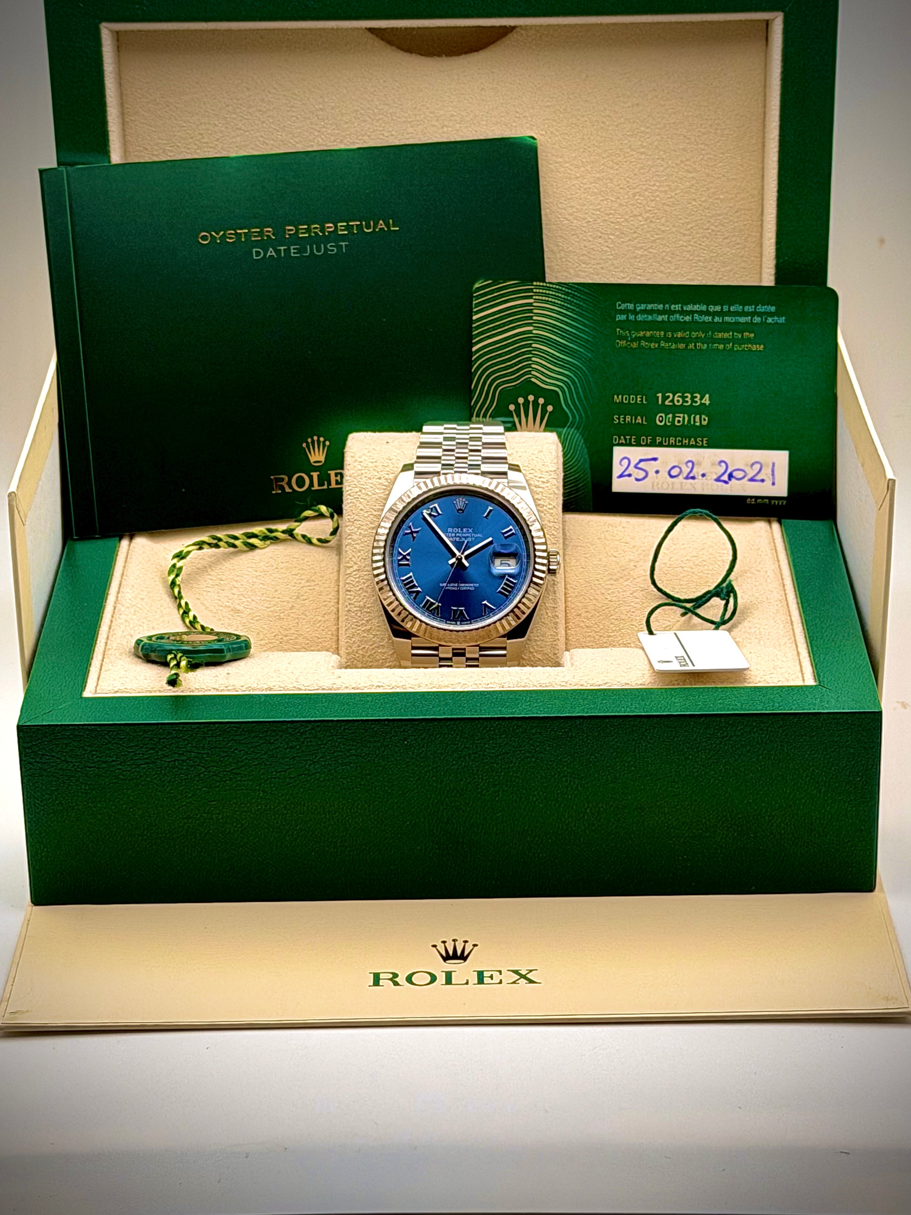 Rolex Datejust 41 Blue Roman Dial on Jubilee 126334 Complete 2021