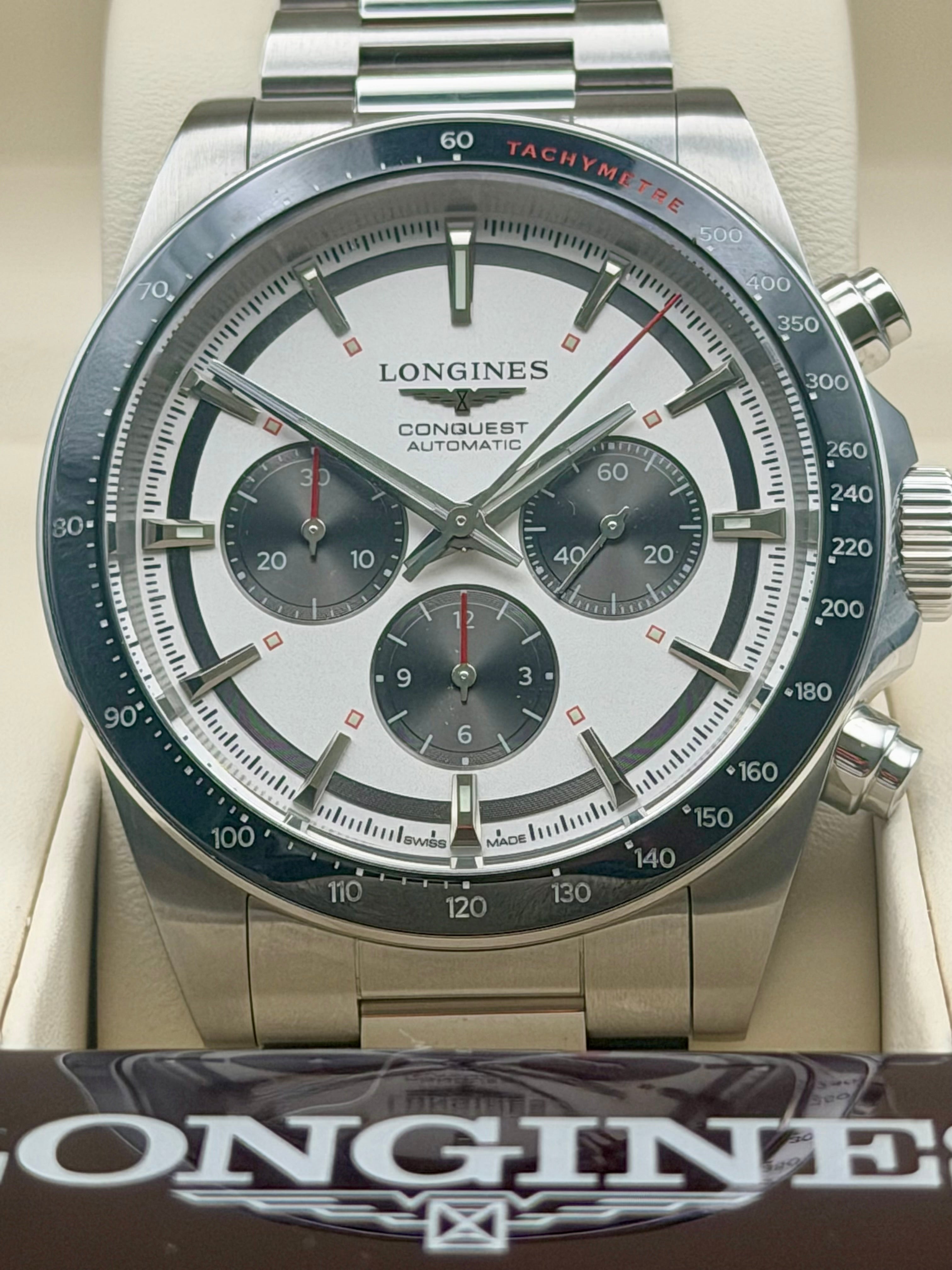 Longines Conquest Chronograph white Dial on Stainless L3.835.4.72.6 with Box 2023