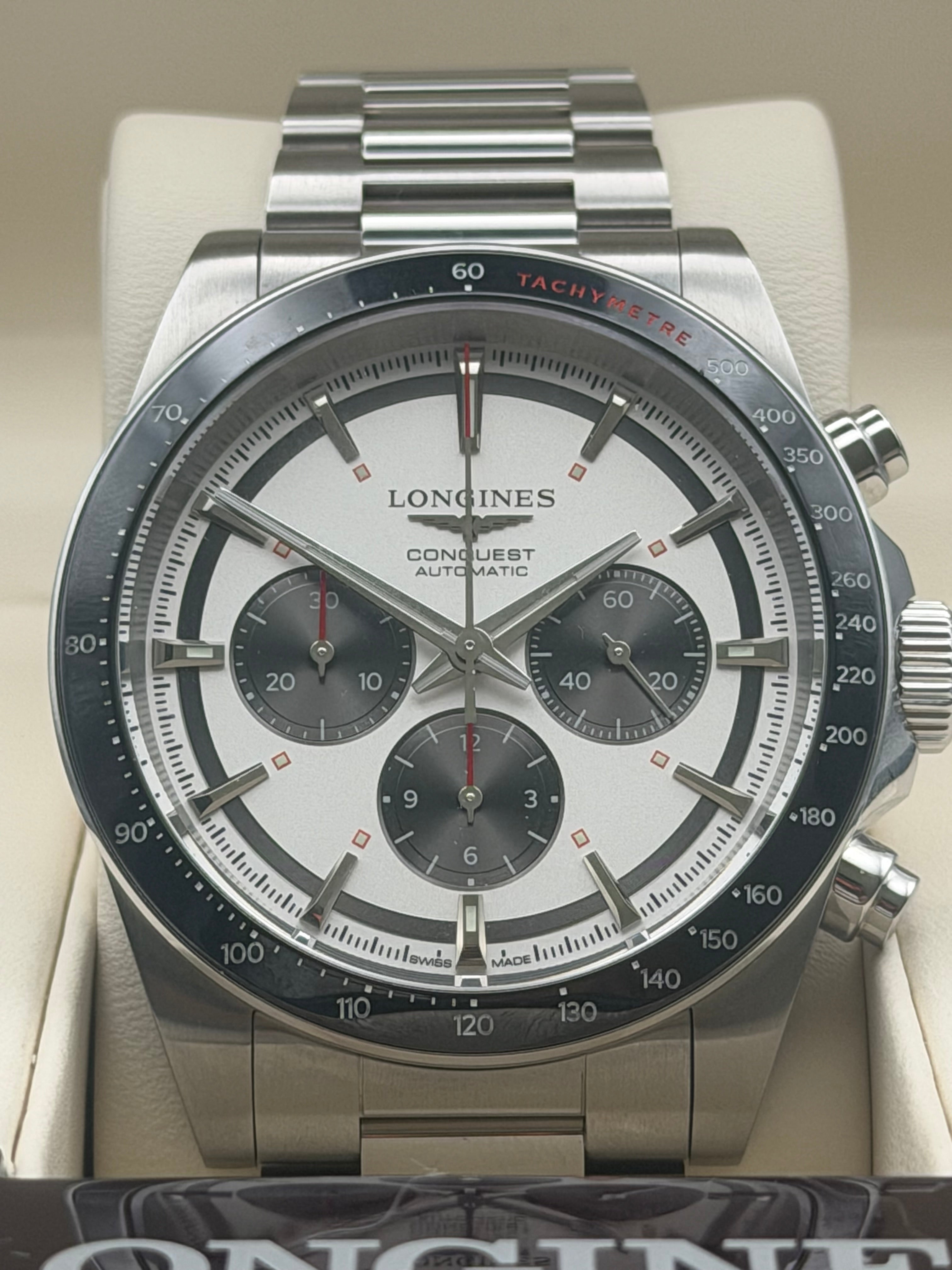 Longines Conquest Chronograph white Dial on Stainless L3.835.4.72.6 with Box 2023