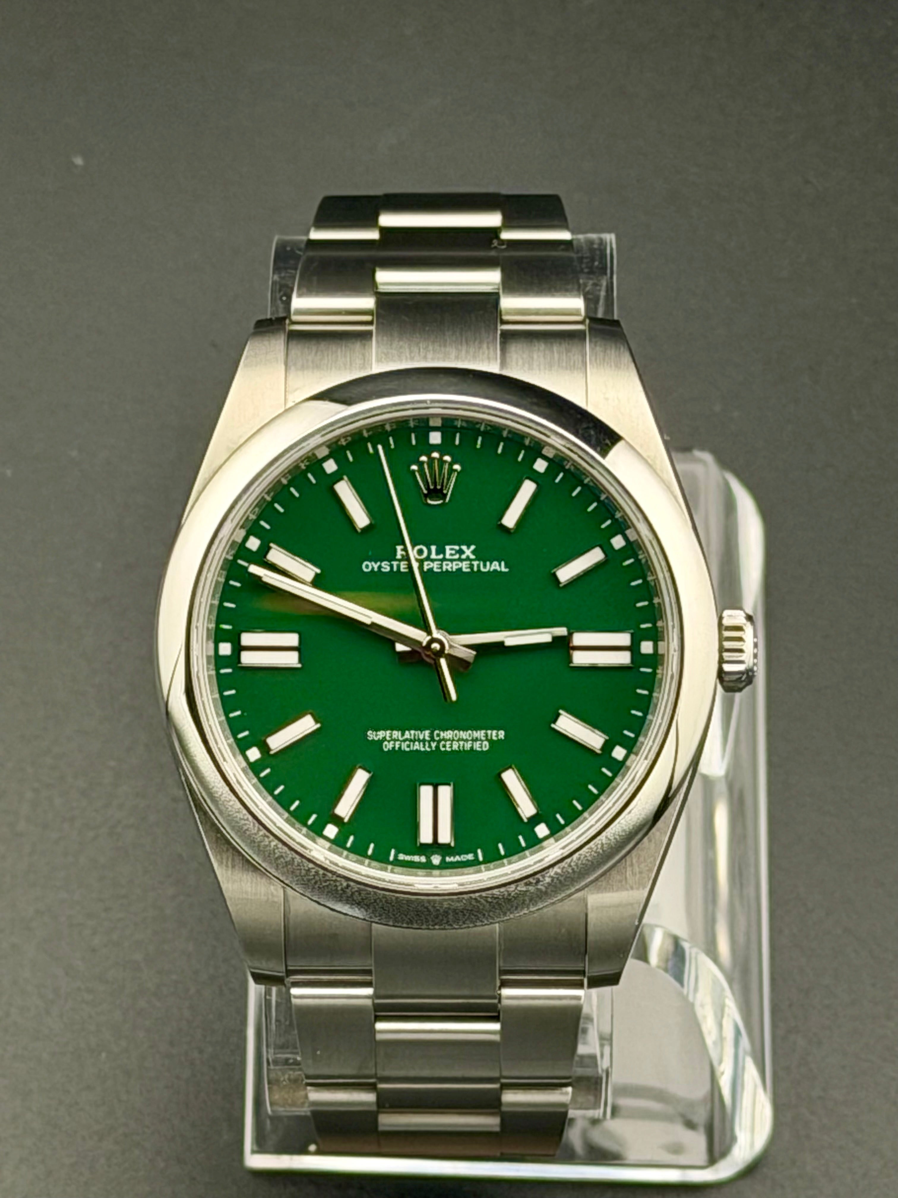 Rolex Oyster Perpetual 41 Green Index Dial on Oyster 124300 Card 2024
