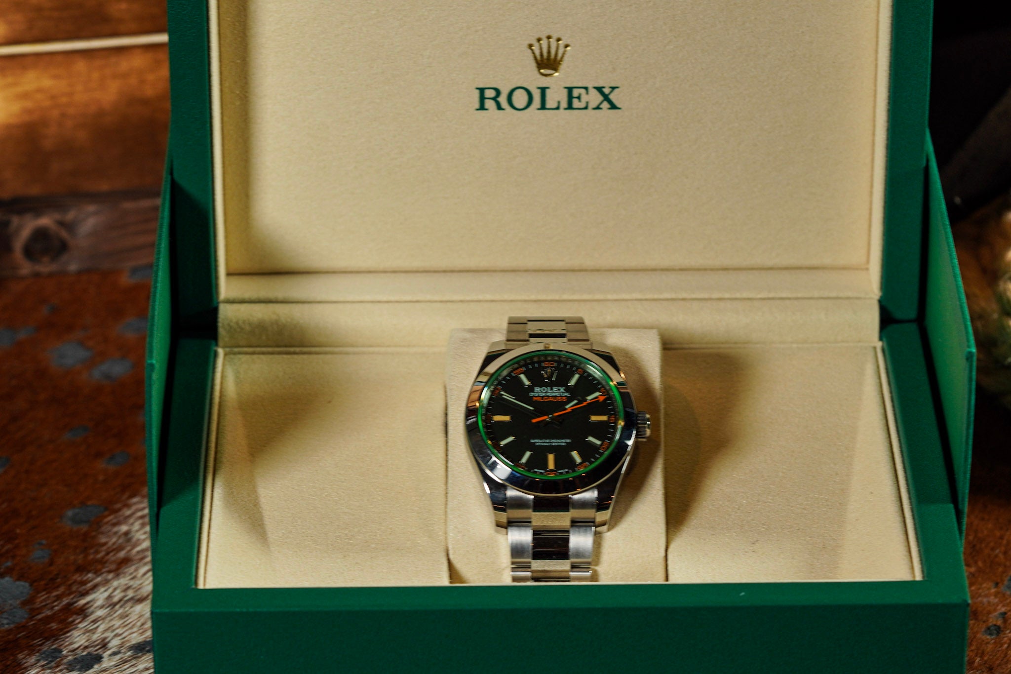 Rolex Milgauss 116400GV 2021 Black Dial Green Crystal Box & Card