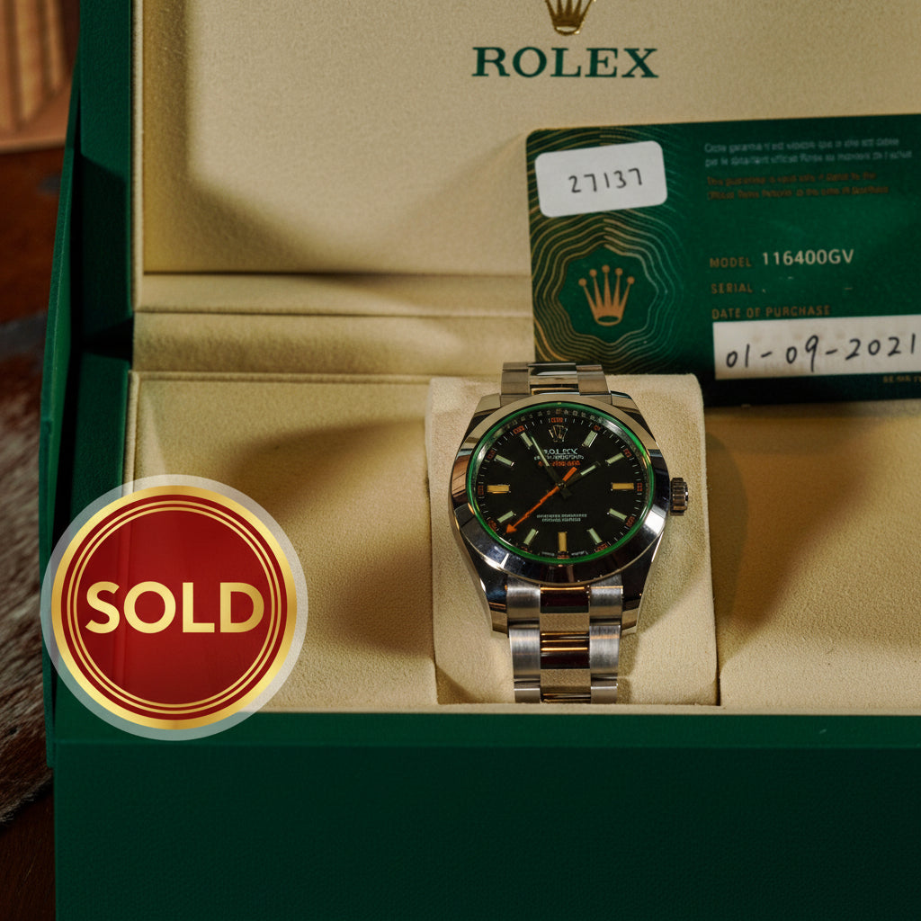 Rolex Milgauss 116400GV 2021 Black Dial Green Crystal Box & Card