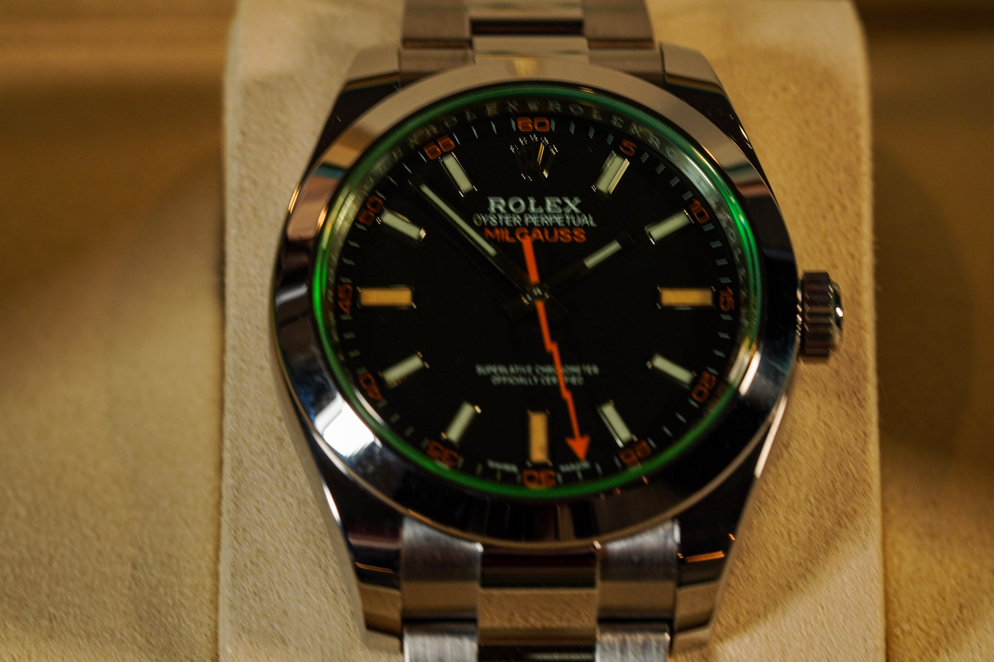 Rolex Milgauss 116400GV 2021 Black Dial Green Crystal Box & Card