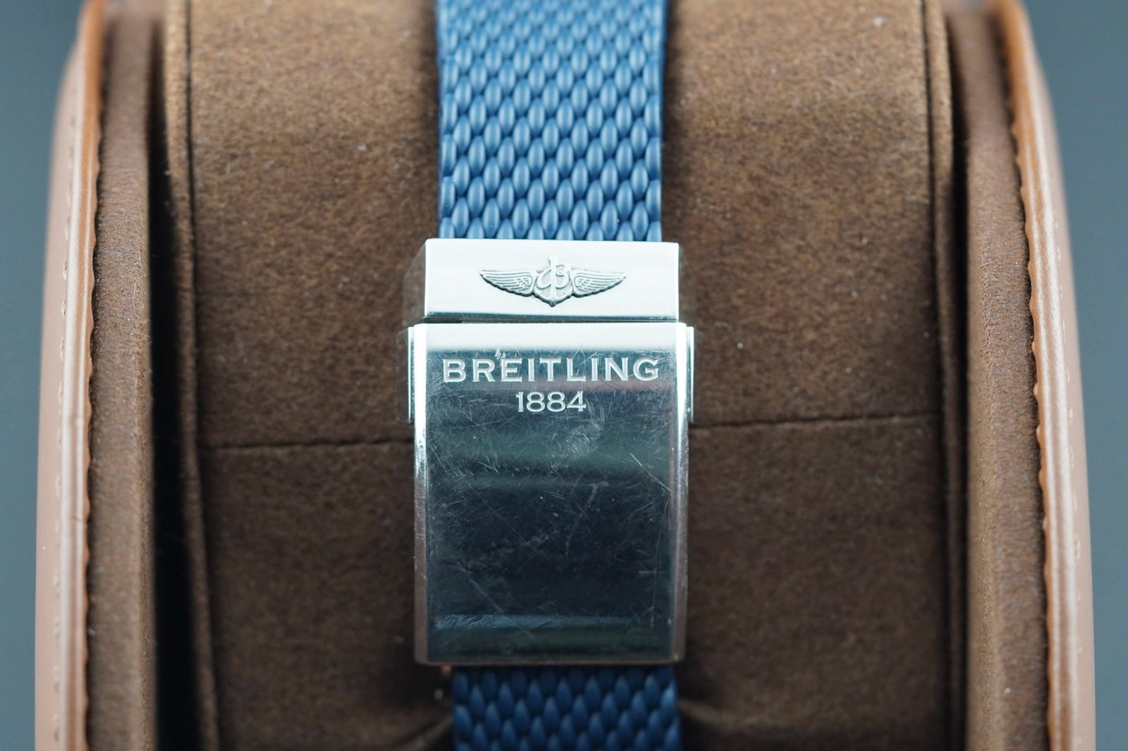 BREITLING SUPER OCEAN HERITAGE BLUE Dial on BLUE RUBBER A23370 Complete Open Date