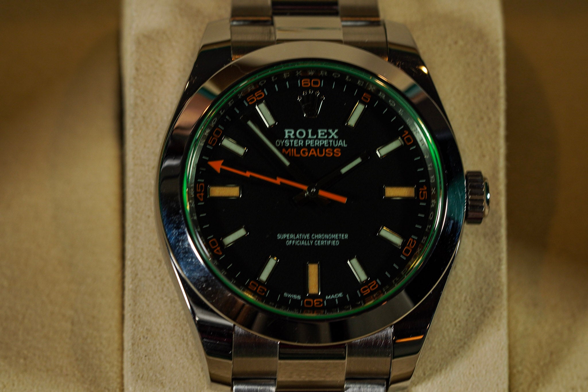 Rolex Milgauss 116400GV 2021 Black Dial Green Crystal Box & Card