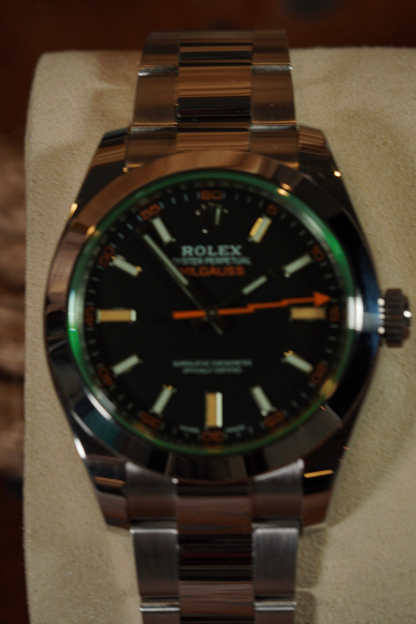 Rolex Milgauss 116400GV 2021 Black Dial Green Crystal Box & Card