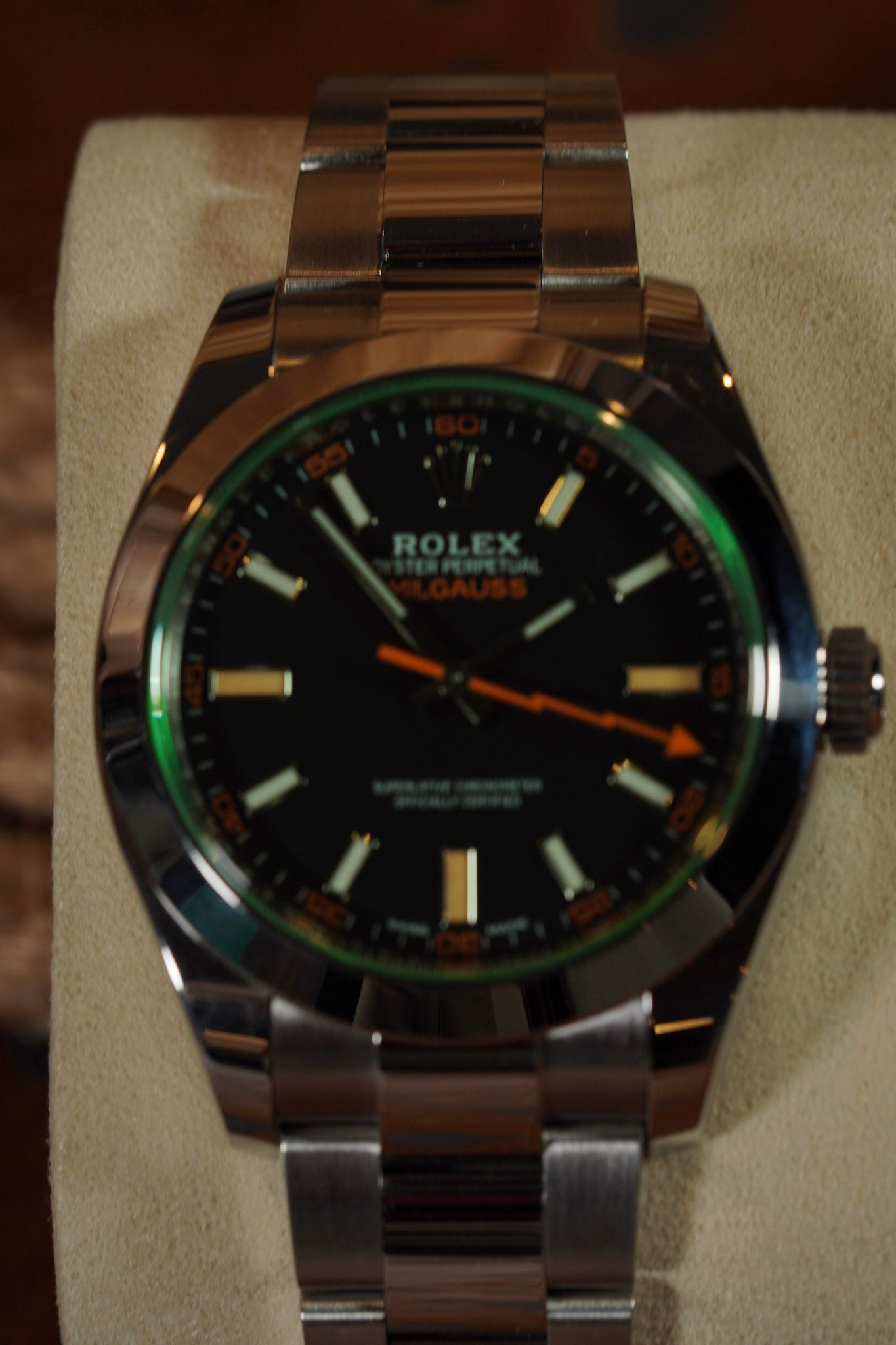 Rolex Milgauss 116400GV 2021 Black Dial Green Crystal Box & Card