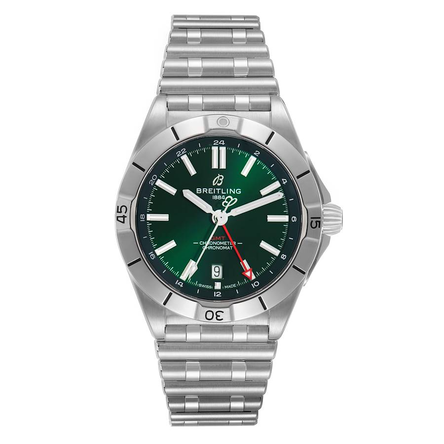 Breitling Chronomat Automatic Gmt Green Dial on Bracelet A32398 Complete Open Date