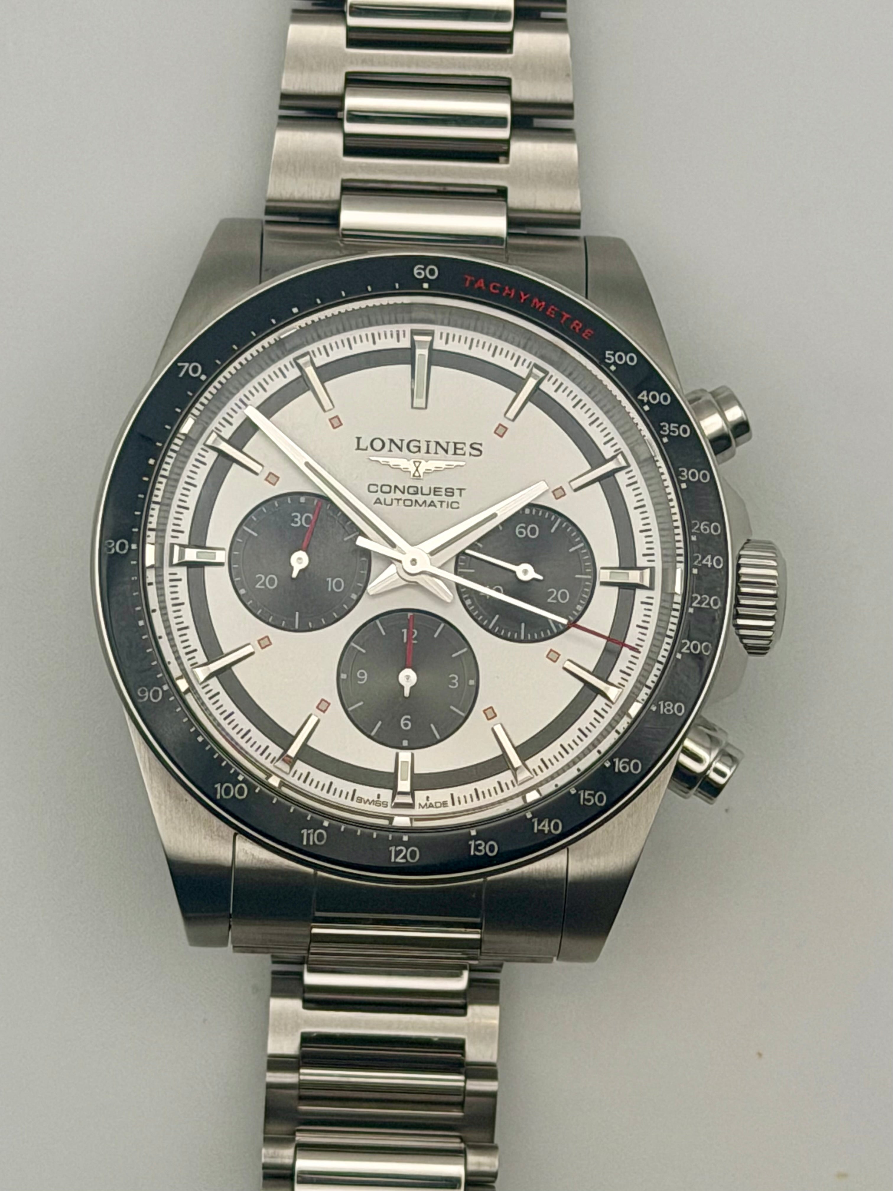 Longines Conquest Chronograph white Dial on Stainless L3.835.4.72.6 with Box 2023